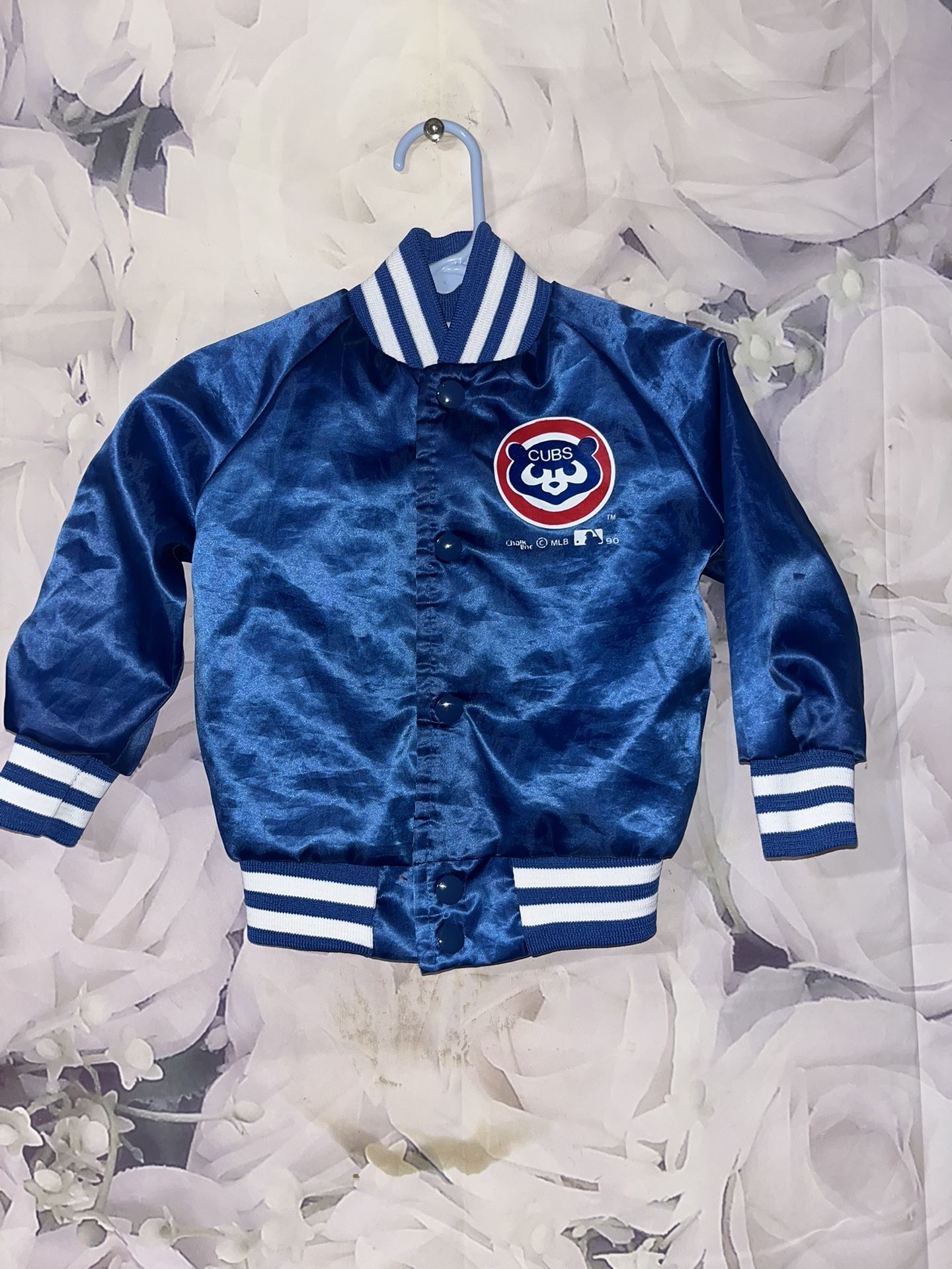 Vintage Chicago Cubs Sateen Bomber Jacket Youth Chalk Line Sz 2 Toddler Made USA