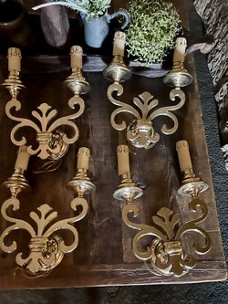 4 Solid Brass Vintage Lighting Fleur de lis sconce lighting $350 for all four