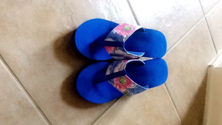 Blue floral wedge flip flop