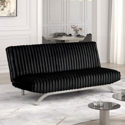Black Corduroy Futon Sofá Bed Chrome Legs Brand New In Box Firm Price $299 Futon Sofa Bed71"W X 34"D X 31.5"H 