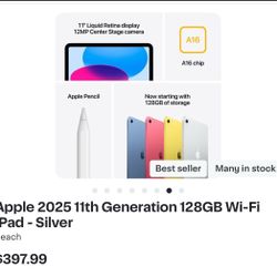 Apple 2025 11th Generation 128 GB WiFiPad 