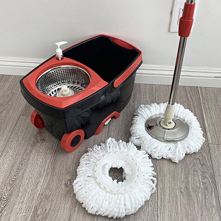 (NEW) $25 Deluxe Black Spin Mop Wheels and Extended Handle with 2x Microfiber Mop Heads 