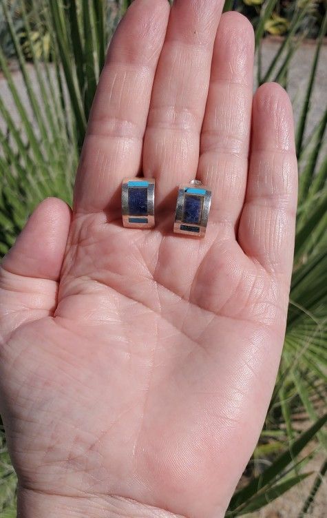 Vintage Sterling Silver Turquoise & Lapis Lazuli Earrings