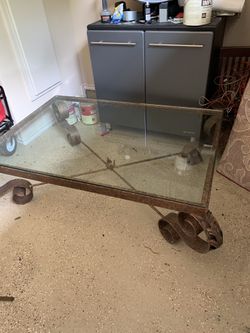 Designer Glass and Iron Coffee Table
