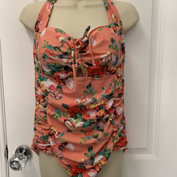 Adult Women Fits XL - 3XL One Piece Bathing Suit 🩱 Floral Padded Wire Halter 