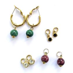Gold Tone Earrings With Interchangeable Charm Sets 