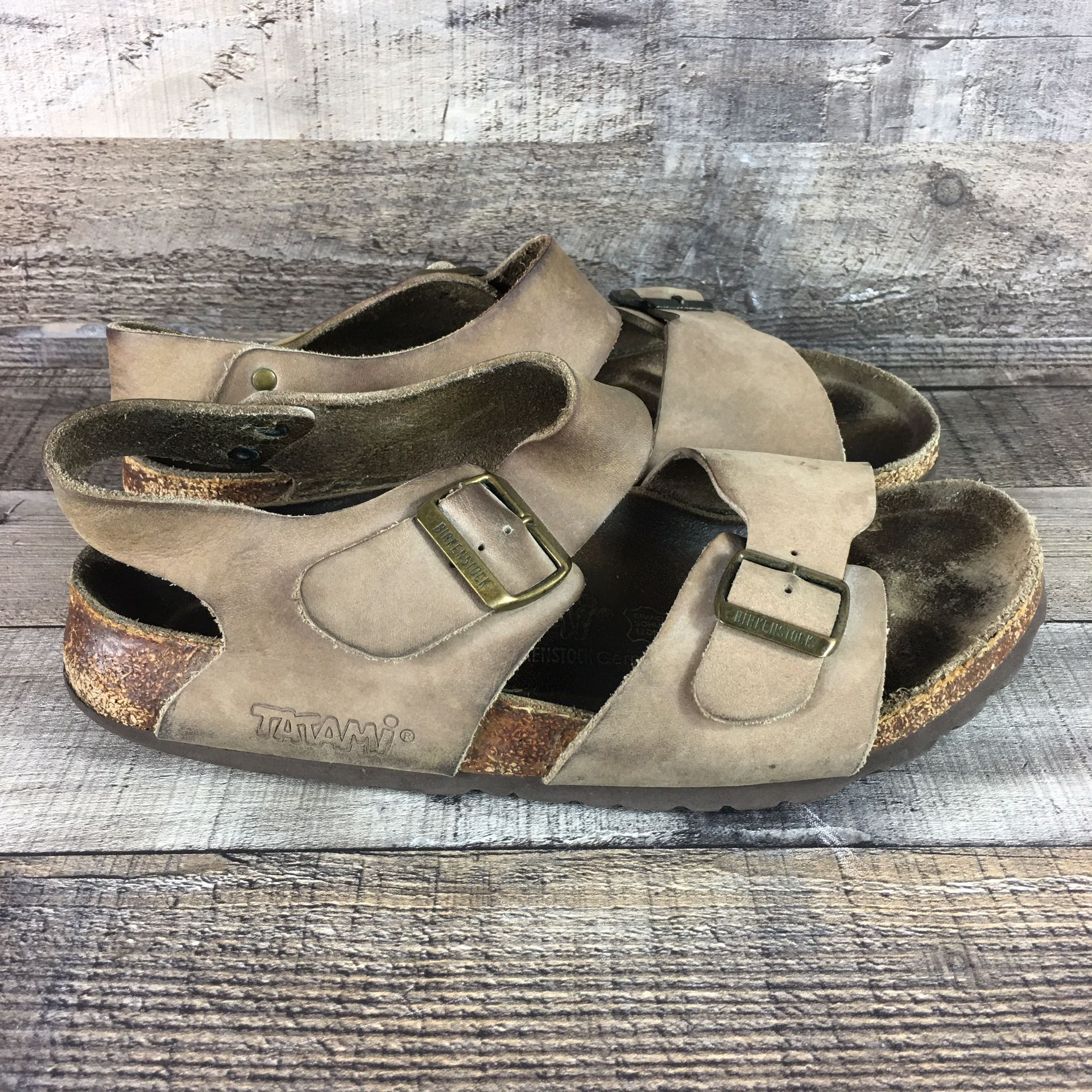 Birkenstock Tatami Leather Sandals Arizona Buckle Strap Tan Size 39 55 250 L8 M6