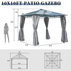 TREXM 10'x10' Hardtop Outdoor Gazebo with Polycarbonate Roof, Patio Gazebo with Aluminum Frame, Mosquito Netting and Privacy Screens for Shade and Rai