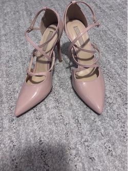 Blush Pink/Nude Patent Strappy Pointed-Toe Heels