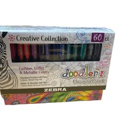 Zebra 41960 1 mm Bold Doodler'z Stick Gel Pen - Assorted (60/Pack) New