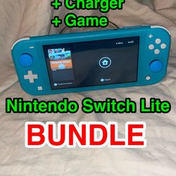 Nintendo Switch Lite Console Bundle! • Game Cartridge + Charger