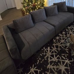 Grey Velvet Modular Sectional Sofa With an Ottoman,