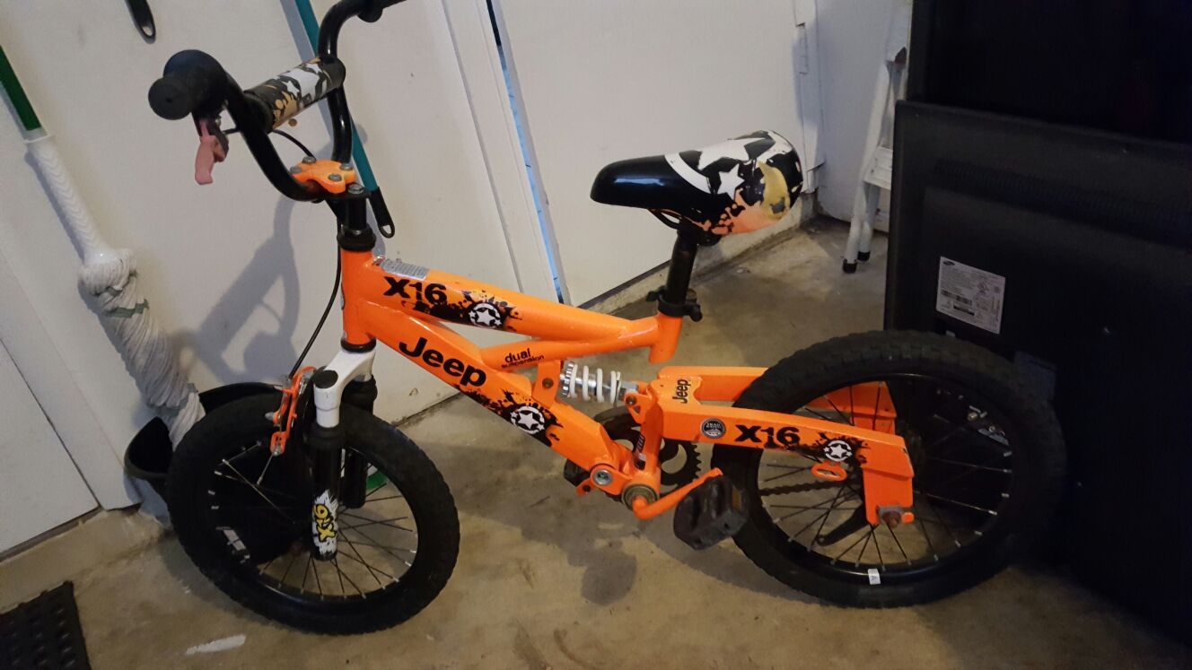 Kids bike dual suspension jeep x16