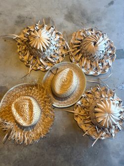 Handwoven Straw and Palm Leaf Hats – Set of 5
