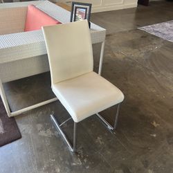 Contemporary White High-Back Cantilever Dining Chairs, Set of Six