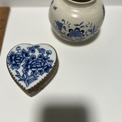 Antique Trinket Box And Stoneware Vase
