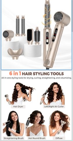 6 in 1 Hair Dryer Brush & Air Styler, Professional Blowout Brush with LCD Screen