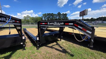 32ft East Texas Lowboy Equipment Trailer (15.6k GVWR) w/ Mega Ramps & Drive-Over Fenders