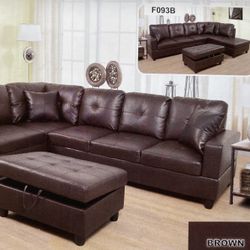 New Brown Faux Leather Combination Sofa