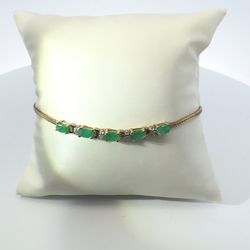 10K Yellow Gold Lady’s Oval Emeralds And Diamond Bracelet 