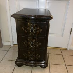 Walter E. Smithe Three Drawer Black Floral Side Table By Hooker Furniture