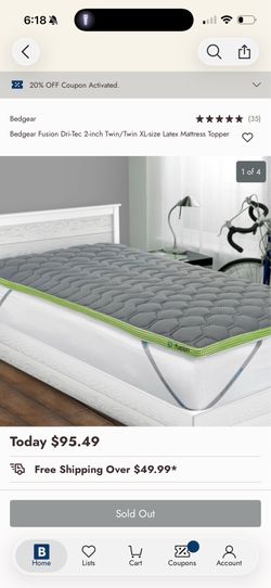 CLEAN BARELY USED College Dorm mattress Pad - Bedgear Fusion Dri-Tec 2-inch Twin/Twin XL-size Latex Mattress Topper