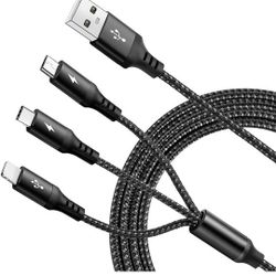 Nylon Braided Multi Charging 3-in-1 USB Cable 4A 2 Pack 6ft with IP/Type-C/Micro-USB Ports