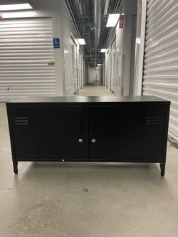 Modern Industrial Metal Media Console / Storage Cabinet - Black