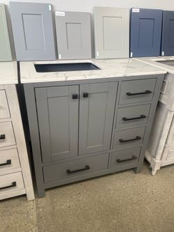 Bathroom vanity cabinet 36” solid mango Quartz top with sink and backsplash