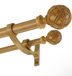 New Double Curtain Rods 72 to 144”(6-12feet)Adjustable Telescoping Drapery Rod Yellow Woodgrain