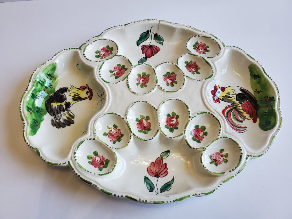 Hand Painted Italian Rooster Deviled Egg Server Plate