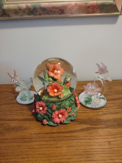 Hummingbird Snow Globe/ Musical($10) Or Pr Glass Hummingbird on Mirror Bases @$10-/Pr)