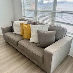 Grey Velvet Box-Arm Sofa & Chair