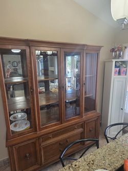 Wood China Cabinet with Glass Doors and mirrors