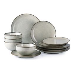  GBHOME Ceramic Dinnerware Sets for 4, 12 Pieces Stoneware Plates and Bowls Sets, Reactive Glaze Dishes - Scratch Resistant, Dishwasher&Retails $69.99
