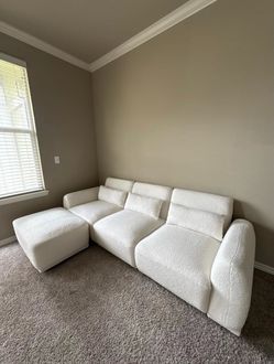 Brand New White Bouclé Sofa with Ottoman