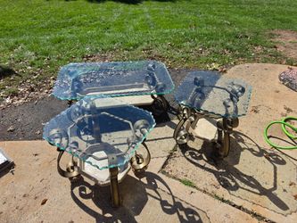 Vintage Iron and Scalloped Glass Living Room Coffee Table Set