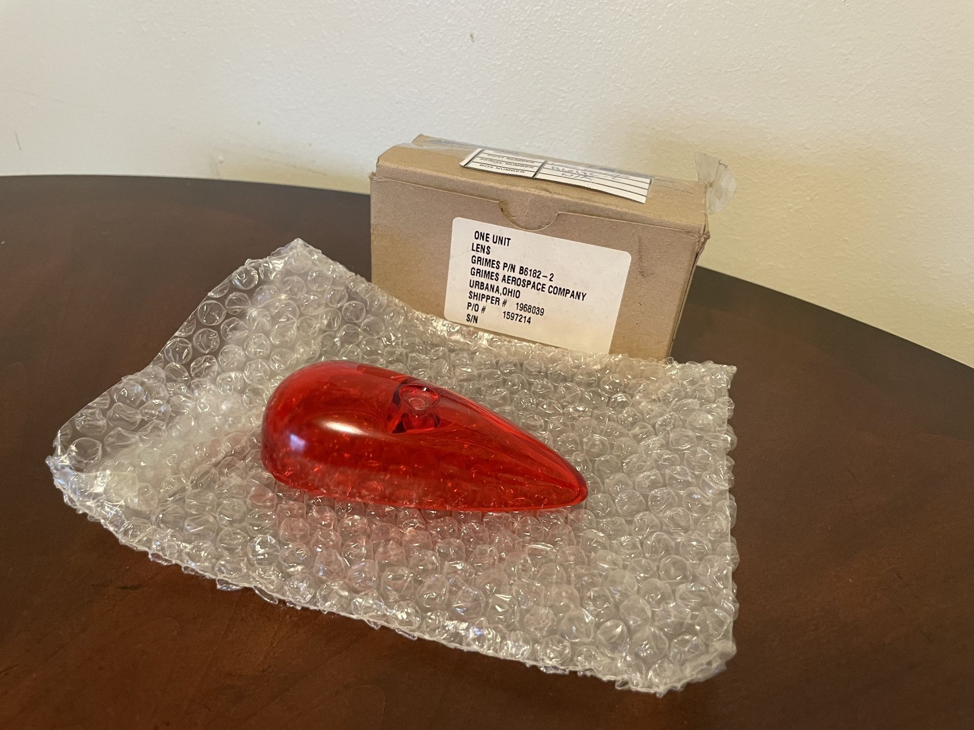 Grimes Aerospace LH Red Aviation Position Light Lens P/N B6182-2 Serviceable
