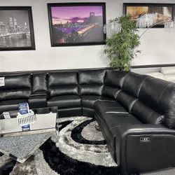 Black Leather Sofa Sectional w/ Power Seats