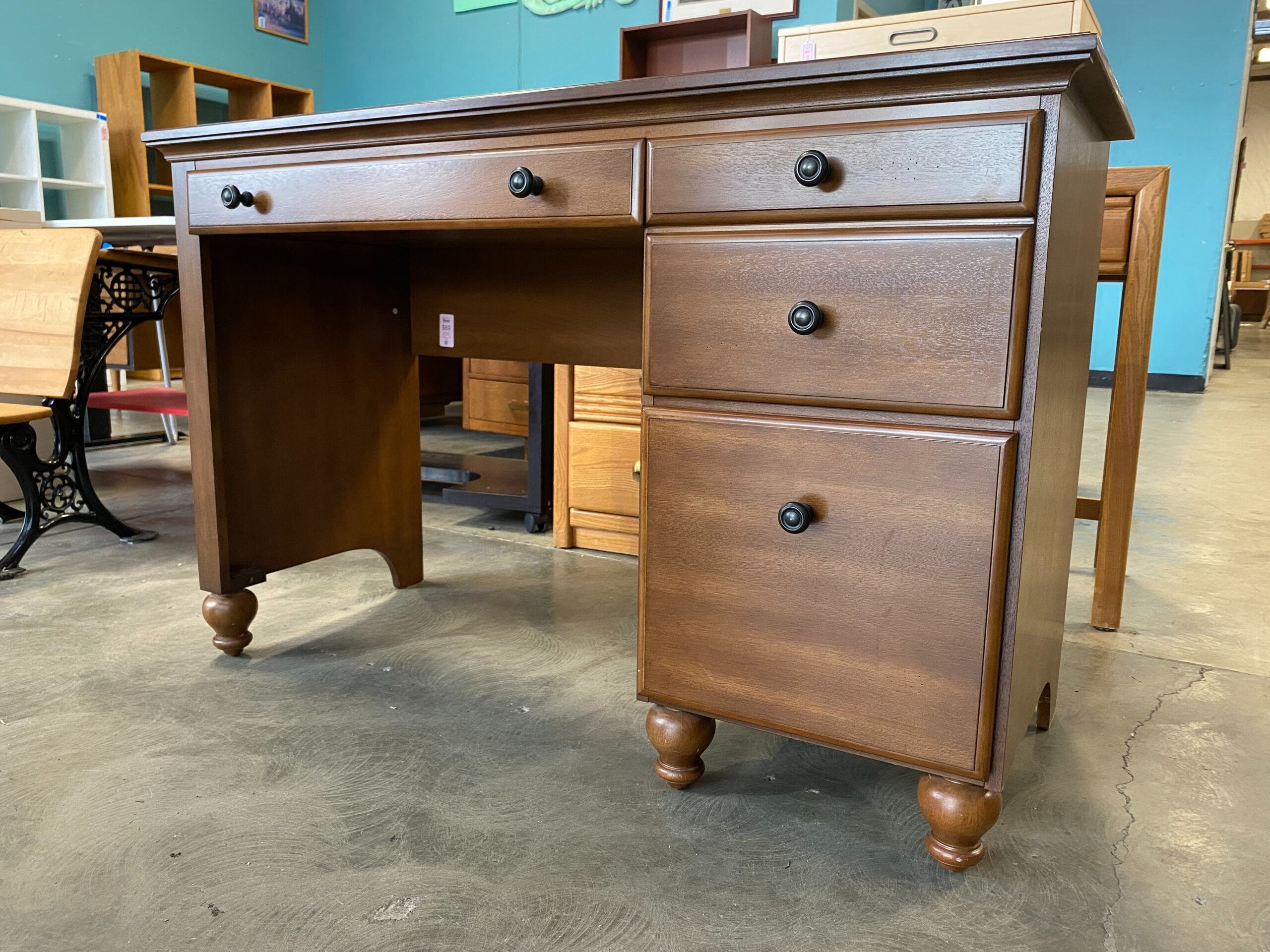 Dark Mahogany 3 Drawer Desk with Keyboard Tray Locks