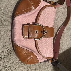 Coach Y2K Pink Soho Bag Pink C Pattern With Brown Leather 
