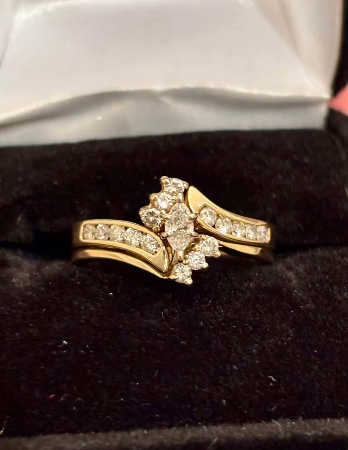 14K Gold Diamond Wedding Set Ring Size 7.5