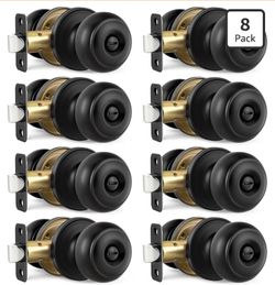 8 Pack Matte Black Door Knobs Interior, Bedroom and Bathroom Door Knob with Lock, Black Interior Door Knobs Privacy Door Knob