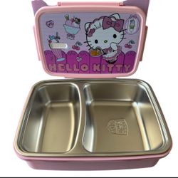 Hello Kitty Bento Lunch Box with Stainless Steel Tray – Pink, 2 Compartments, New in Box 