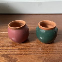 Two Small Handmade Terra-Cotta Pots Made In Bali Each Measures 2.5” Tall
