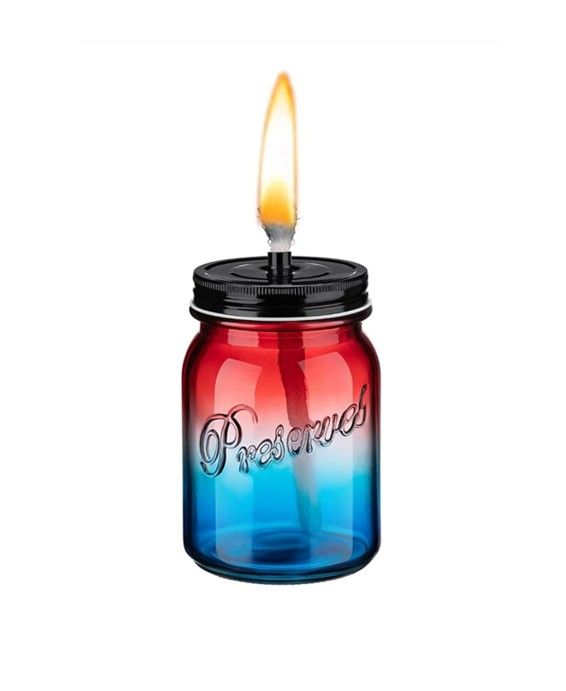 Molded Glass Table Torch Tabletop Torches Set Mason Jar Torch Blue Red