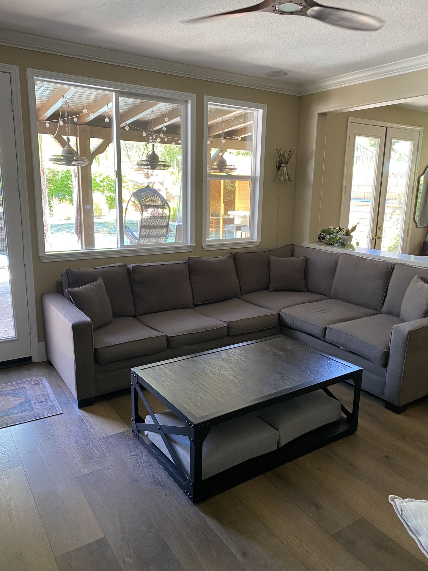 Grey L-Shaped Couch and Coffee Table