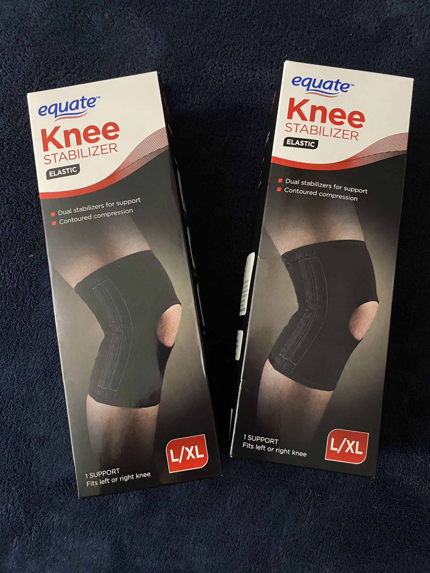 Two (2) Equate elastic knee stabilizer size L/XL