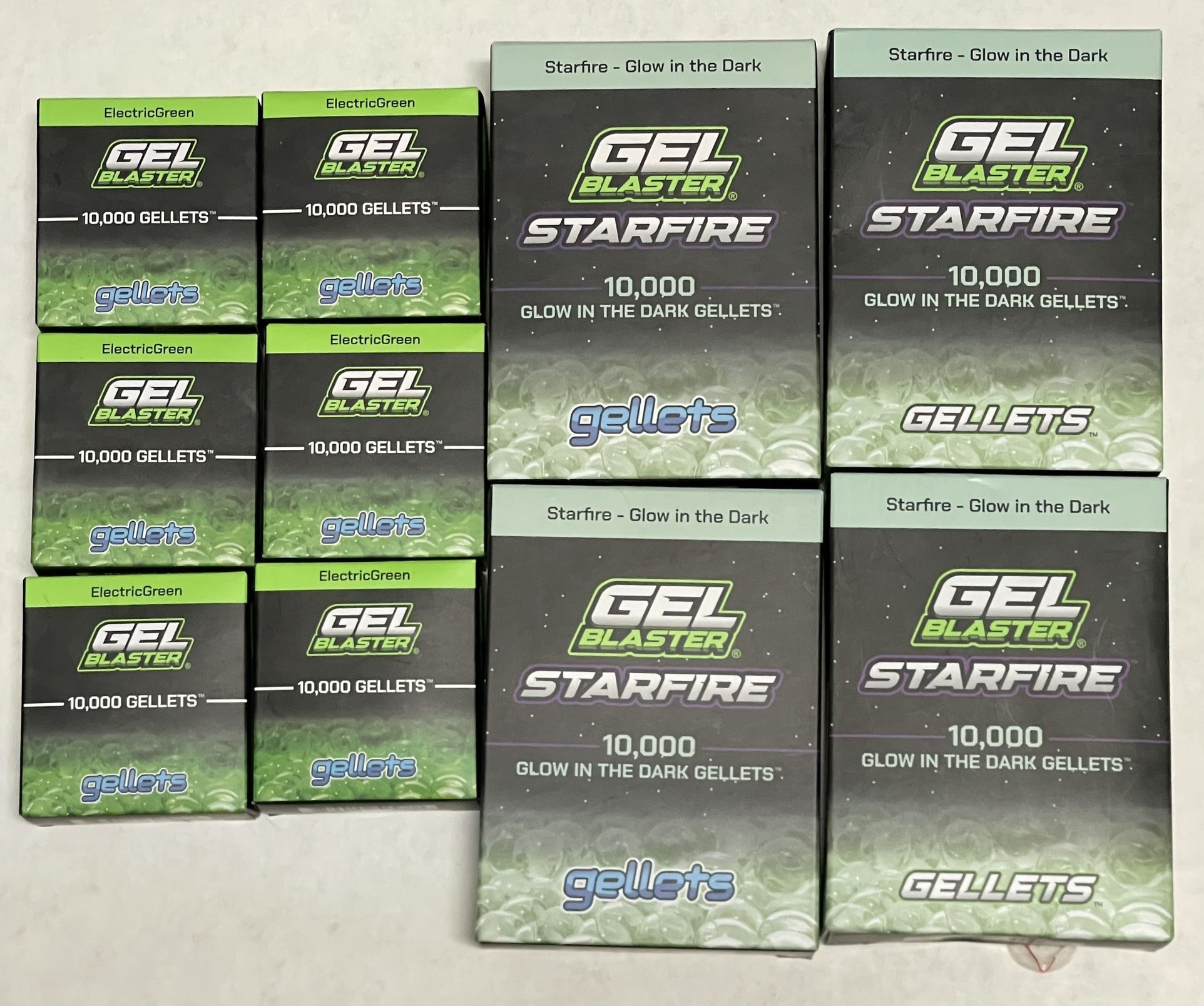10 Boxes (100K) Gel Blaster Gellets Ammo-Starfire Glow In Dark/Electric Green