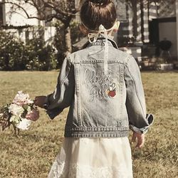 Flower girl embroidered jean jacket